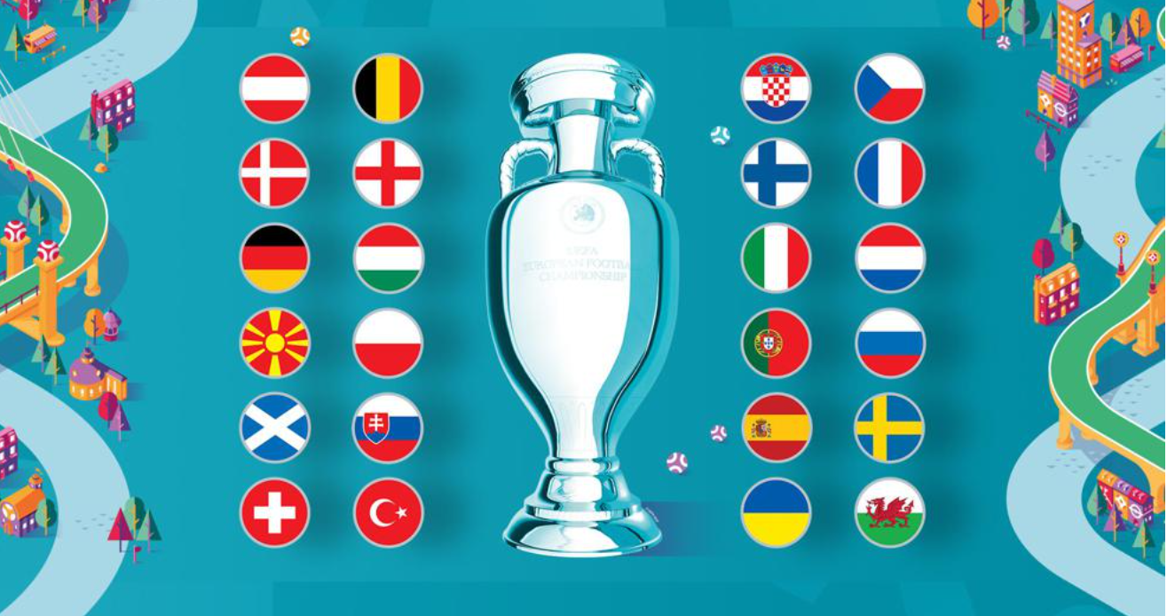 euro2020（ユーロ2020）のロゴと出場24ヶ国の国旗